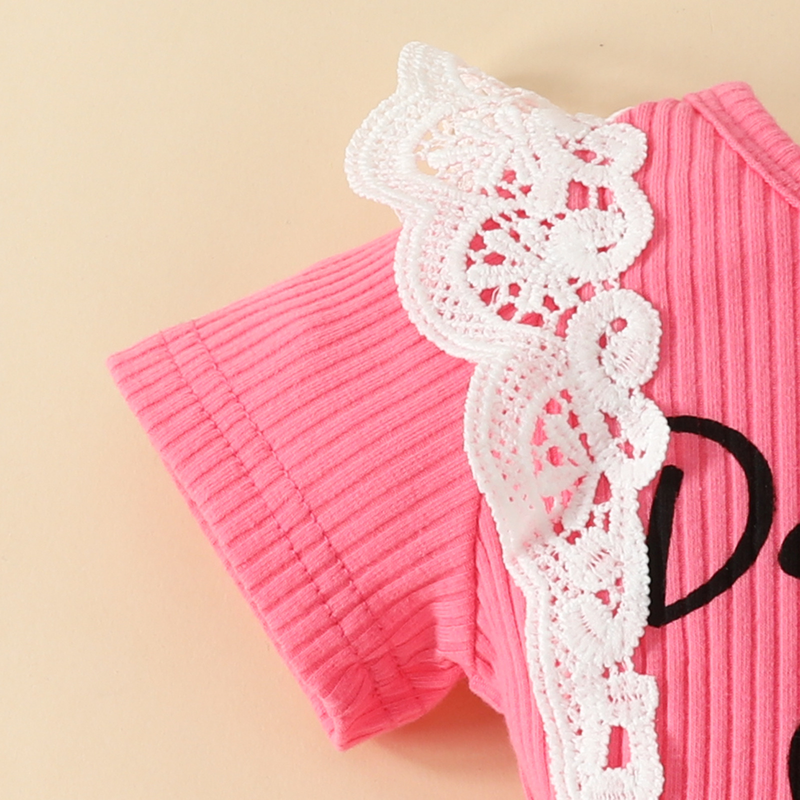 Babies' clothes Summer baby girl lace short-sleeved triangle romper top shorts girls lace letters short-sleeved flower bow tide_voghion.com