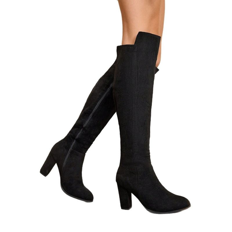 Neue Socken für Damen im Herbst und Winter, Overknee-Stiefel aus Wildleder, elastisch, klobiger Absatz, runde Zehenpartie, schlankmachende lange Stiefel_voghion.com