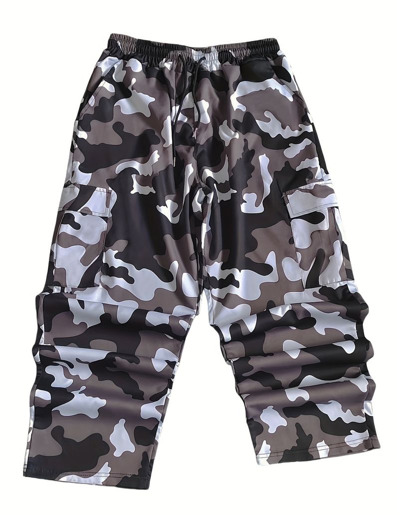 Men's Camouflage Cargo Pants - Outdoor Military Tactical Jogger Pants With Drawstring Waist & Multiple Pockets, Loose Fit Casual Work Pants_voghion.com