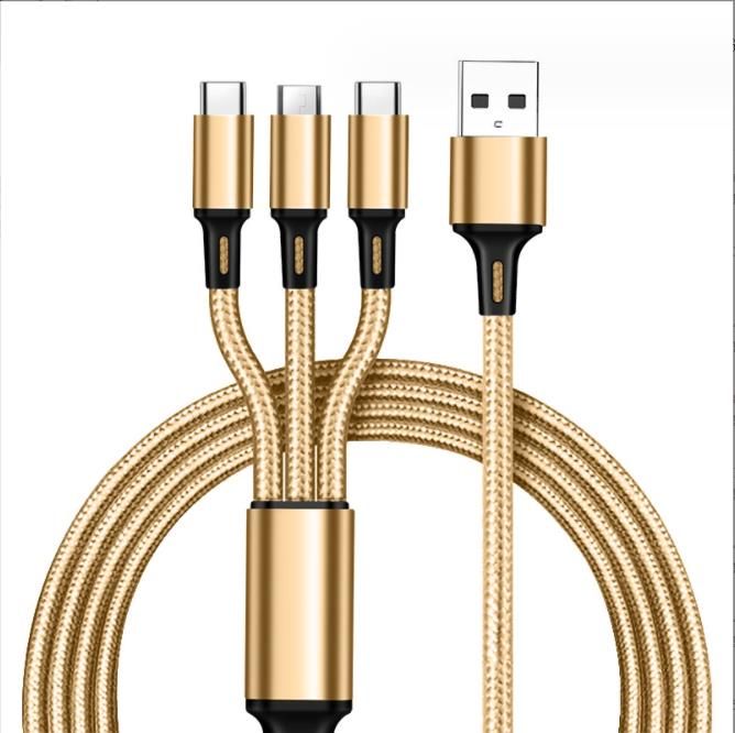 Unbeatable Quality Nylon Braided Data Multi-Head 2A Fast Three-in-One Mobile Phone Cable Neutral Charging Three-Head_voghion.com