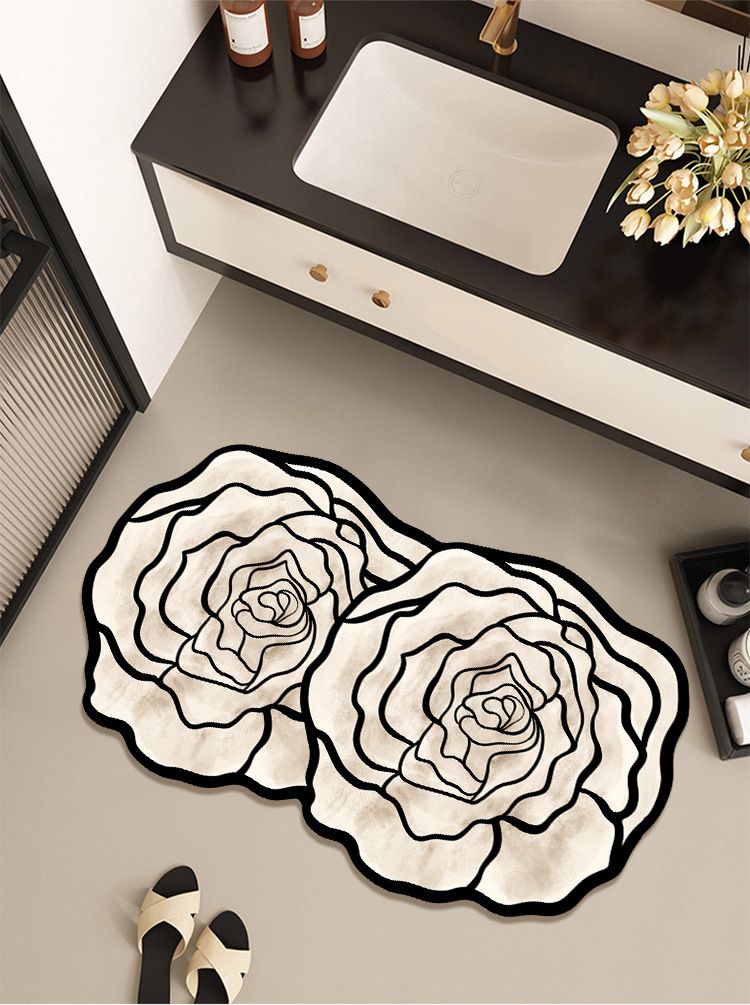 French Double Flower Bathroom Absorbent Floor Mat High Grade Quick Drying Non Slip Light Luxury High End Bathroom Floor Mat_voghion.com