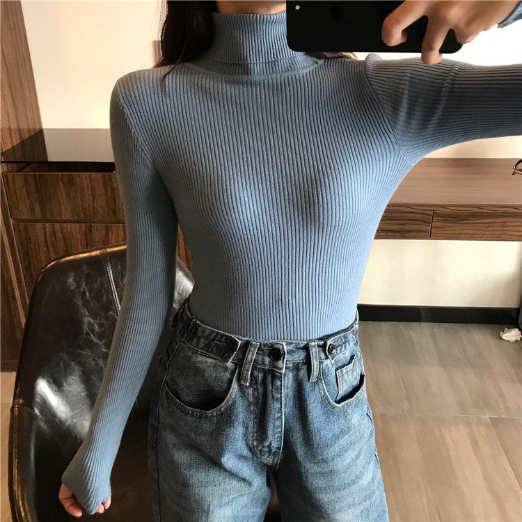 2023 herbst Winter Dicken Pullover Frauen Gestrickte Rippen Pullover Pullover Langarm-rollkragenpullover Schlank Jumper Weiche Warme Pull_voghion.com