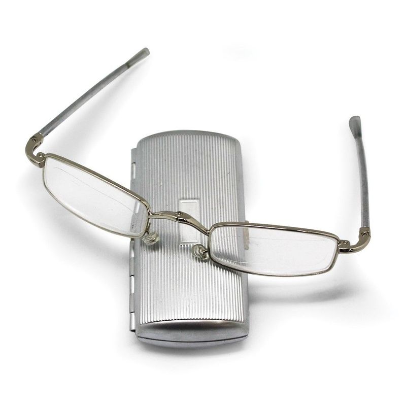 Silver-tone 2.00 Magnification Folding Reading Glasses In Metal Case_voghion.com