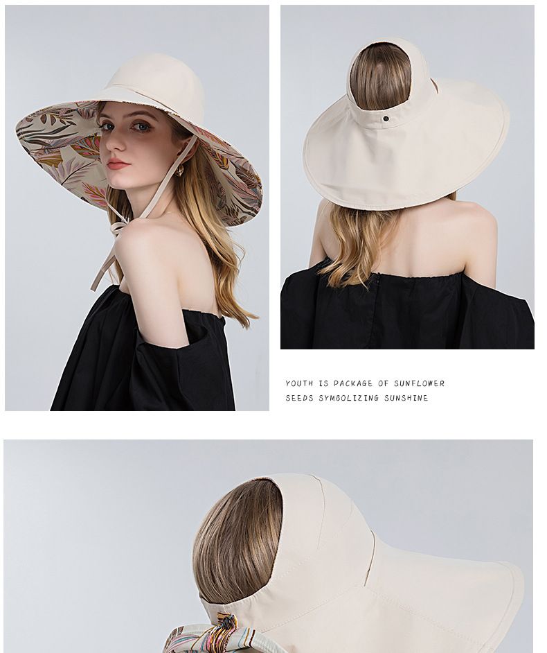 Visiera da donna calda su due lati Pescatore in cotone Bacino pieghevole Secchio a tesa larga Cappello estivo per sole Cappello a cilindro vuoto_voghion.com