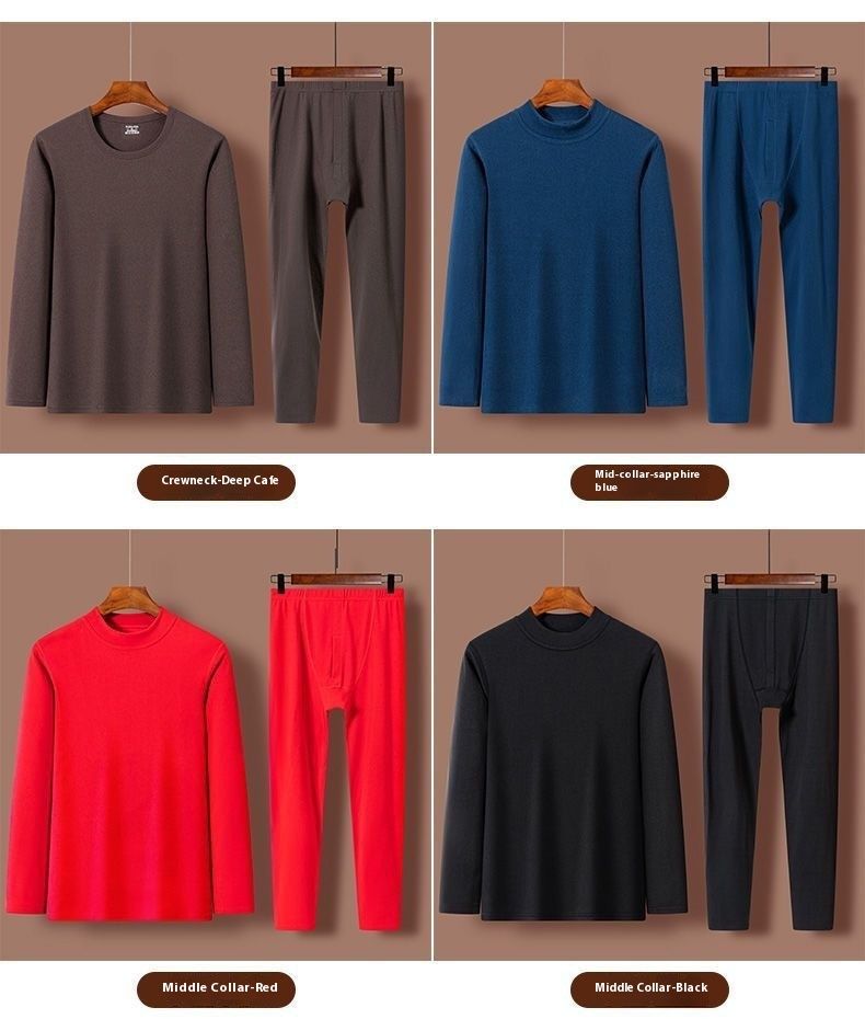 Conjunto de ropa interior térmica De Rong para hombre nuevo 2024, ropa resistente al calor de cuello medio, pantalones cortos de otoño con terciopelo antibacteriano_voghion.com