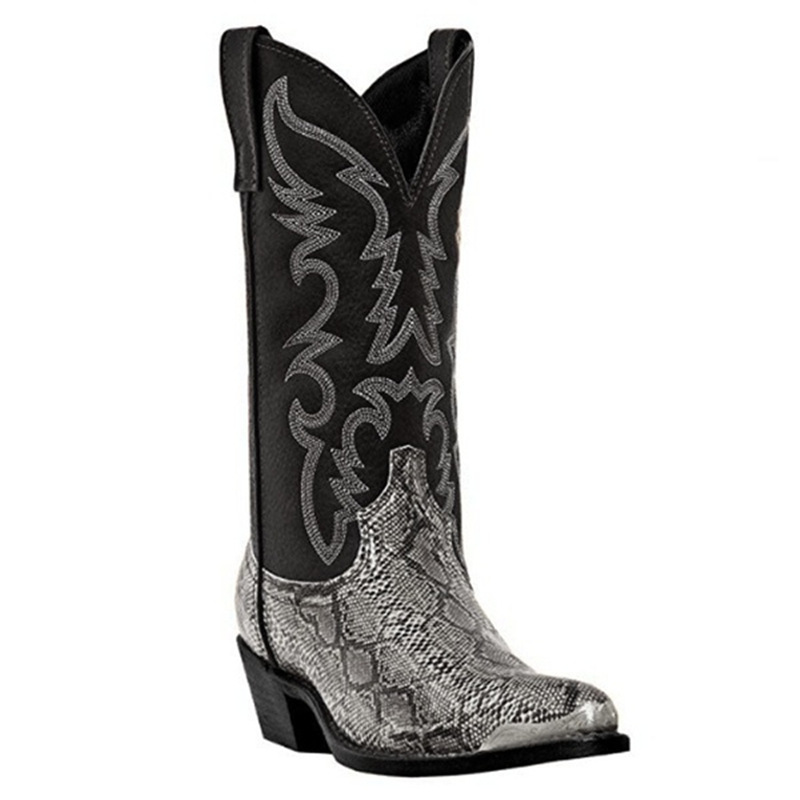 Kowbojskie buty męskie z nadrukiem Western Country Boots Męskie codzienne buty z okrągłymi noskami do połowy łydki Moda antypoślizgowa_voghion.com