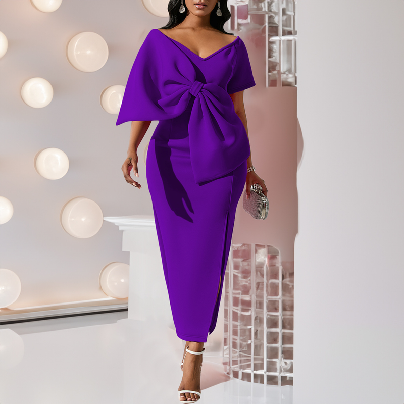 D395 Abito da donna sexy con fiocco grande e diviso in due parti_voghion.com