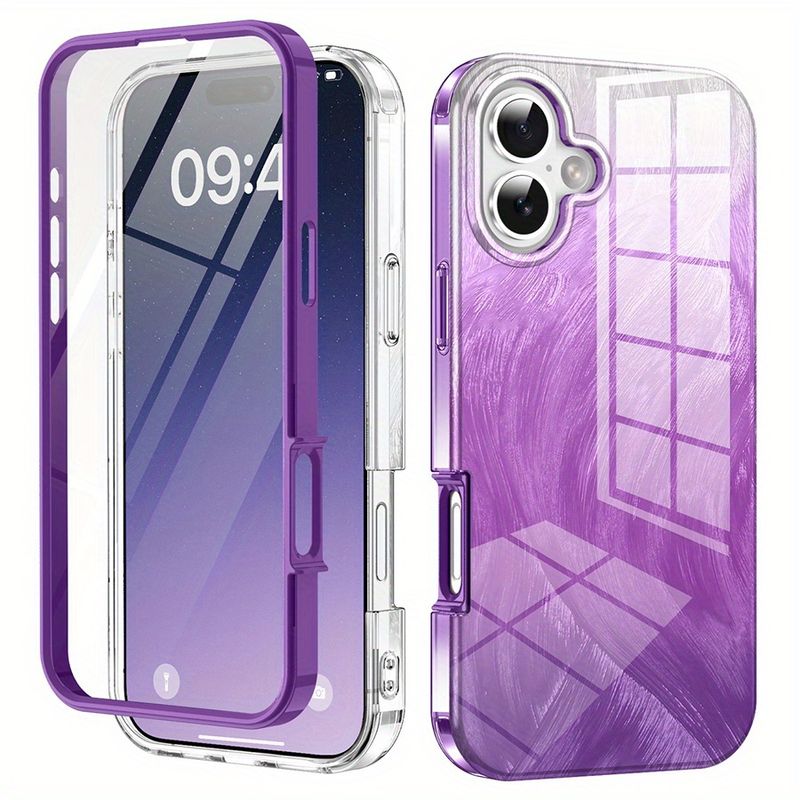 Design-Telefonhülle für das iPhone 16 Plus, Designer-Vorderseite mit hoher Transparenz und Rückseite mit Federmuster, robuste Telefonhülle mit 360-Grad-Rundumschutz_voghion.com