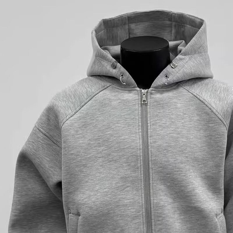 Felpa con cappuccio e cerniera grigia da uomo, primavera e autunno, alla moda, cardigan largo_voghion.com