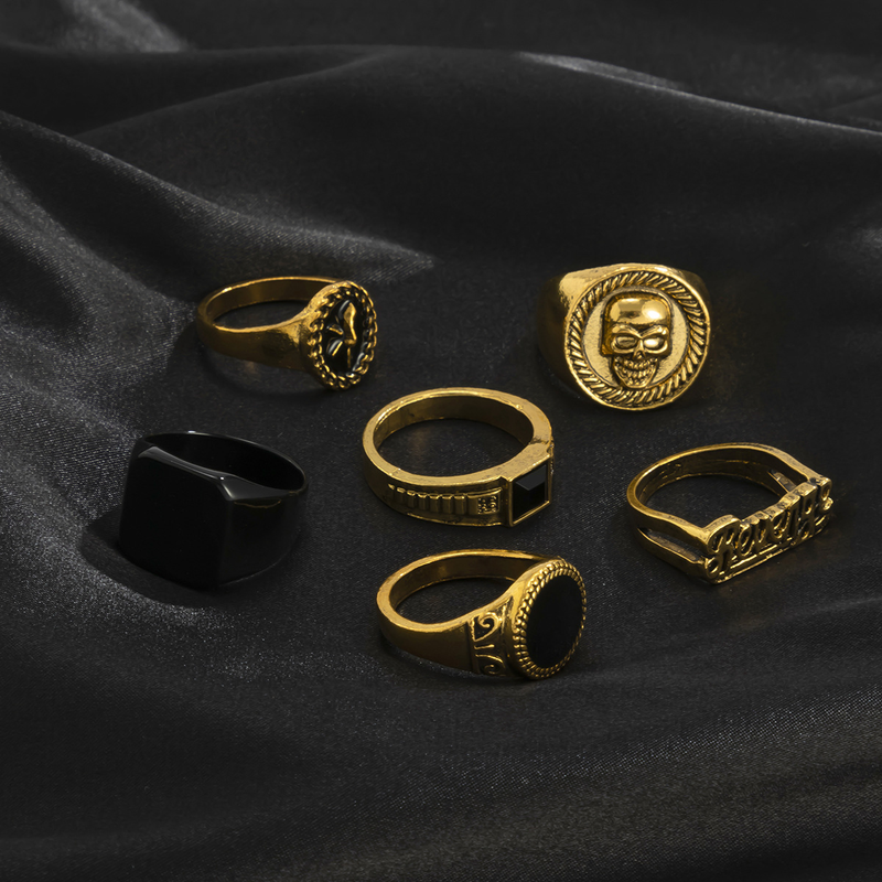 Hot Selling Geometric Crystal 6-Piece Ring Set Simple, Personalized And Fashionable Alloy Ring Set Men_voghion.com