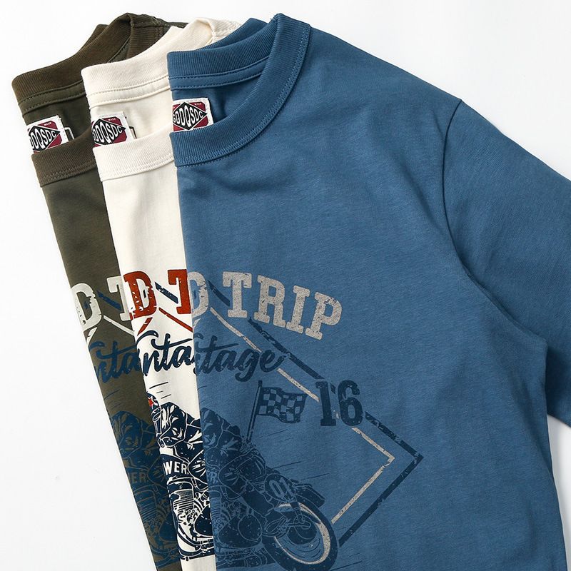 Maglietta da uomo a maniche corte con scollo tondo e stampa di motociclette in puro cotone americano Amekaji 260G di qualità imbattibile_voghion.com