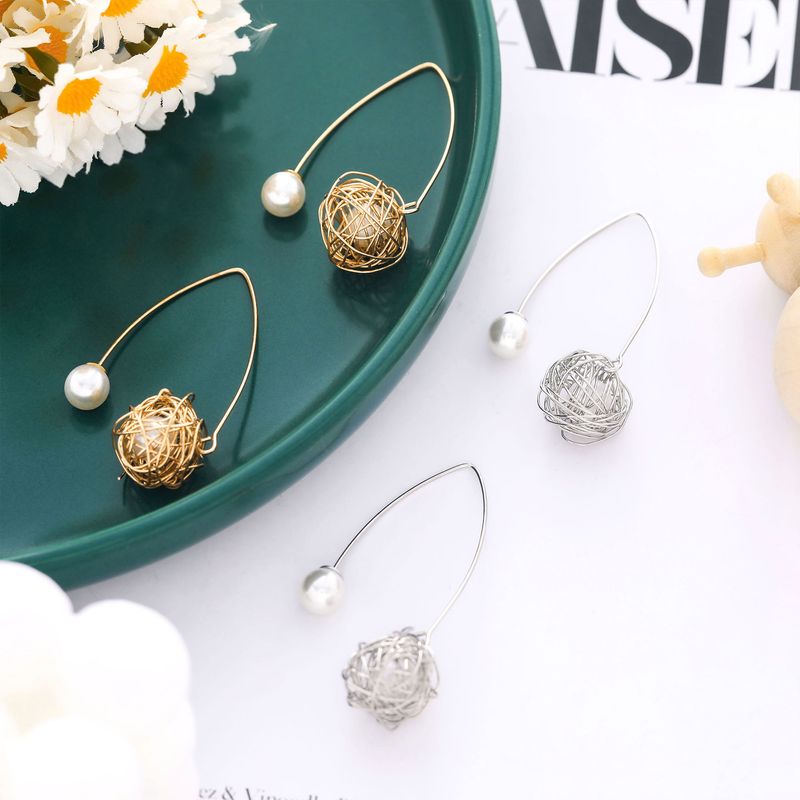 Pendientes personalizados de moda versátiles de aleación envueltos en perla sin perforar con ganchos para las orejas_voghion.com