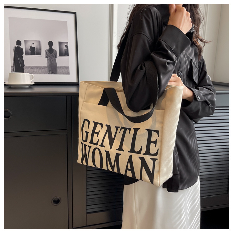Minority Design Letter Canvas Bag Women's Single Shoulder Simple Art Lazy Large Capacity Tote Bag Women's Bag One Dropshipping_voghion.com
