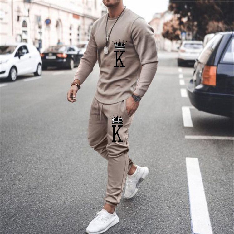 Men's Autumn Winter Sweatshirts Long Sleeve T-shirt Sets Letter Printed Men's Oversized Clothing T-shirt Fits Fashionable Sportswear Two Piece Set_voghion.com