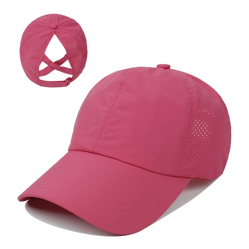 Summer Solid Color Baseball Cap Women's Athleisure Cross Ponytail Hat Mesh Quick-Drying Cap Visor Hat_voghion.com