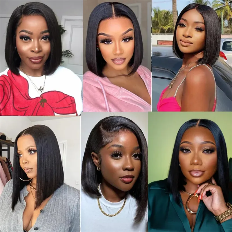 Bobs Human Hair Lace Frontal Glueless Wig Straight Bob Hd Lace 13X4_voghion.com