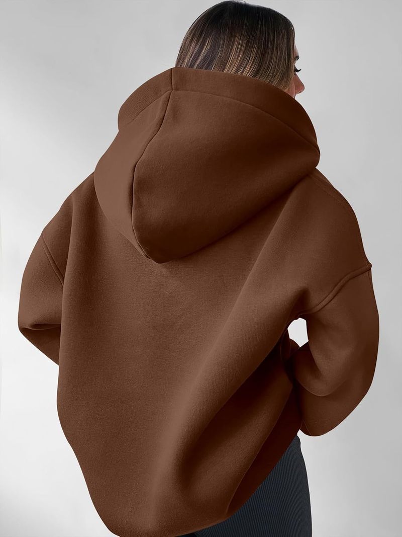 Women's Clothing Sweatshirt Solid Color Long Sleeve Hooded Solid Color Loose Sweater Women's Top_voghion.com