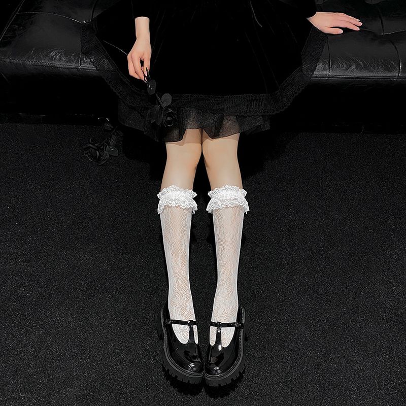 Wadenhohe Socken Lolita Lolita Blumen Netzsocken Retro Spitze Jacquard Strümpfe Damen Hersteller Großhandel 4008_voghion.com