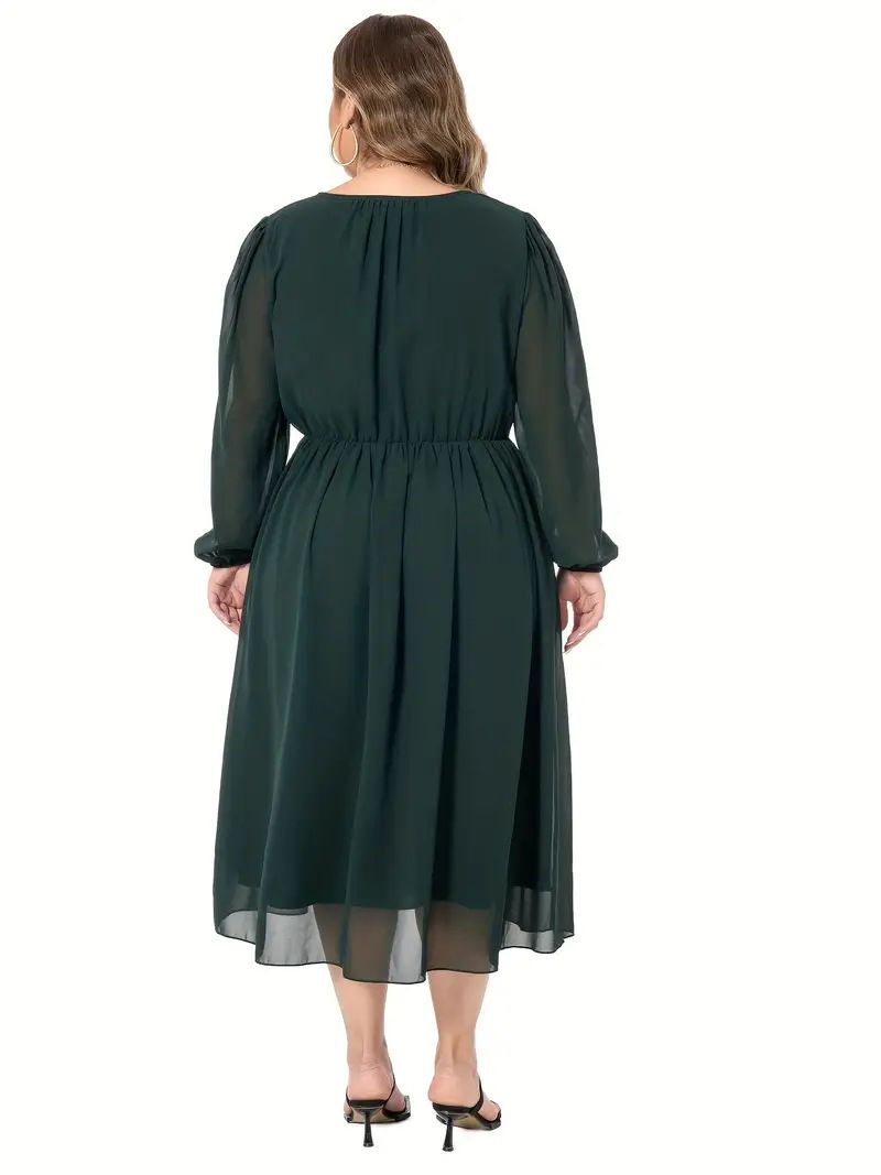 Große frauen Einfarbig Elegante Chiffon Taille Gewickelt Fett MM Kleid Frauen_voghion.com