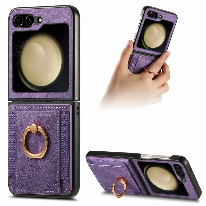 For Samsung Z Flip 6 phone case all-inclusive card ring holder Galaxy zflip5 case_voghion.com