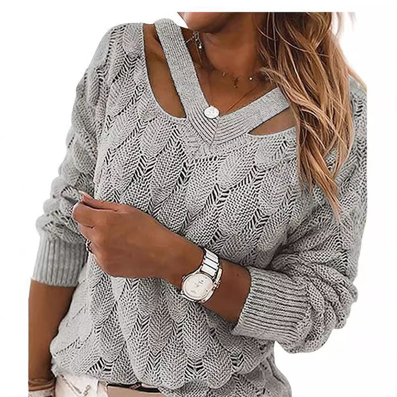 Maglione lavorato a maglia con scollo a V e spalle scoperte, nuovo modello 2025, da donna, autunno inverno_voghion.com