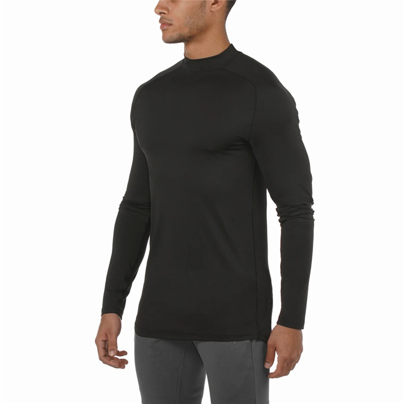 Men's high neck fitness long sleeve tight PRO sports running T-shirt autumn and winter elastic quick drying stand collar basketball base shirt_voghion.com