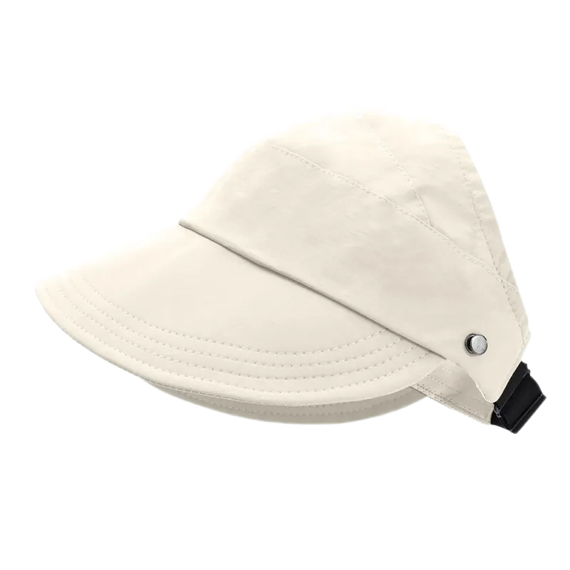 Fashion Korean Women Empty Top Foldable Wide Brim Sun Protection Hats Summer Visor Fisherman Face Mask Hook Hat Ponytail Cap_voghion.com