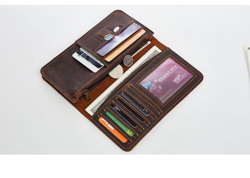 Men's Wallet Genuine Leather Wallet Men's Long Ultra Thin Top Layer Cowhide Belt Zipper Wallet Change Retro Multi Card Men's_voghion.com