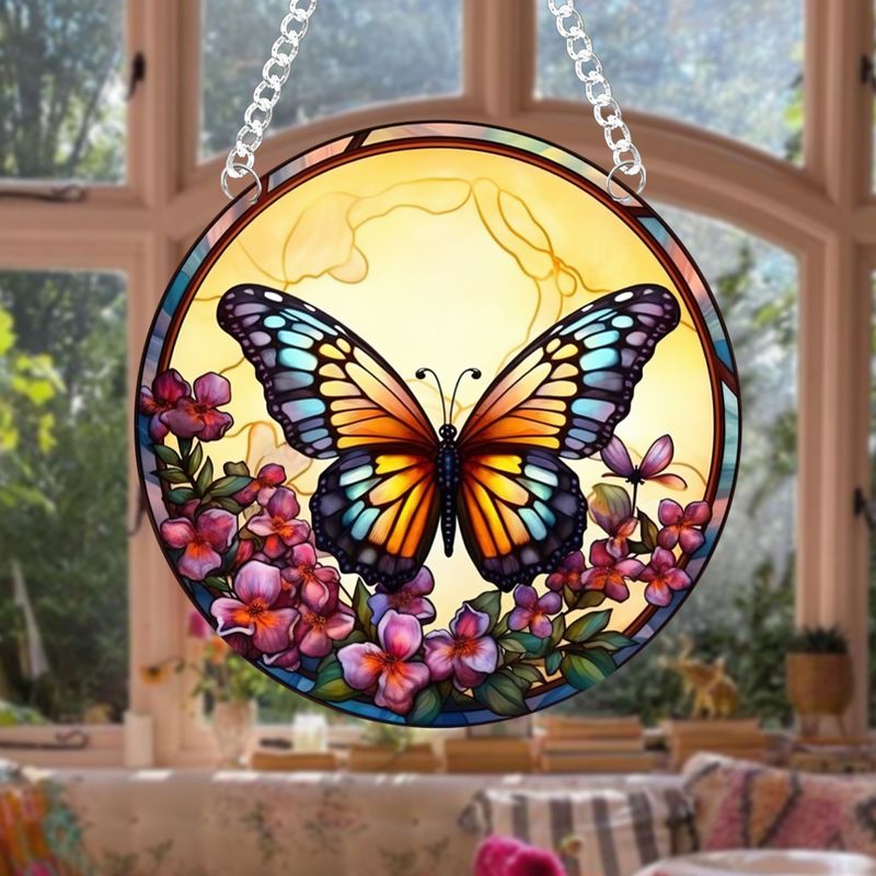 Multiple bird butterfly double-sided printed acrylic Suncatcher home pendants with chains and suction cups_voghion.com