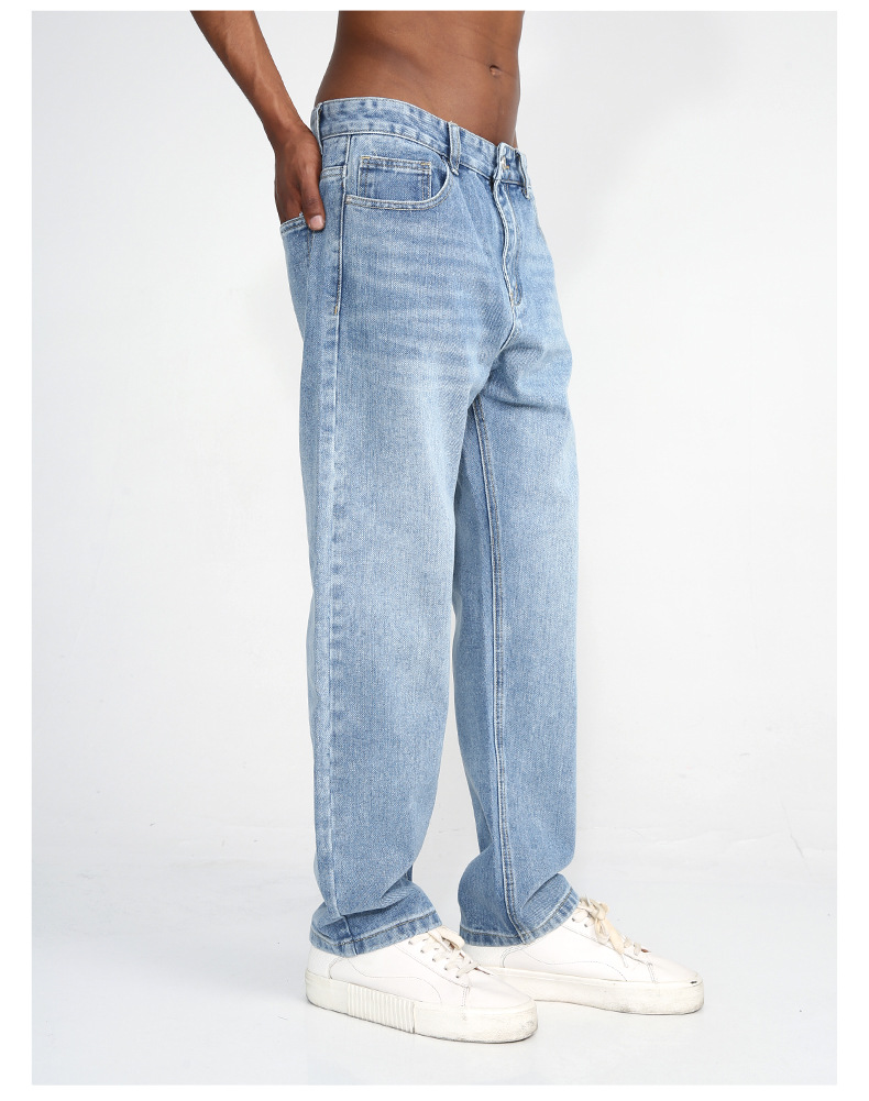 Denim | 2023 New Korean Edition Straight Barrel Slim Fit Small Feet Cropped Jeans Unisex Light Blue_voghion.com