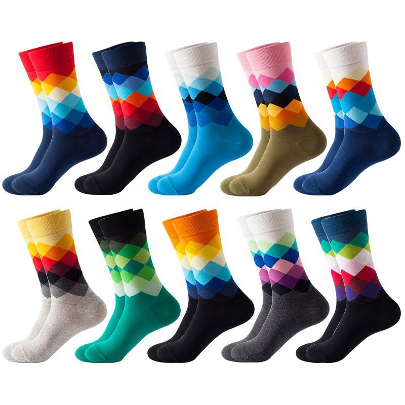 10 Pairs Of Stylish, Casual Socks For Both Men And Women Ins Style Mid-Calf For Women With Diamond Pattern, Fashionable Trendy Unisex Men's Socks_voghion.com