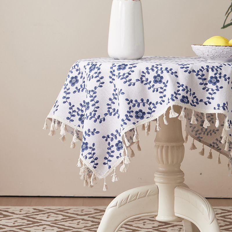 Nappe florale nordique en coton et polyester – Élégante et fonctionnelle pour les tables à manger et les tables basses (résistante à la chaleur, antidérapante, anti-poussière, motif floral beige)_voghion.com
