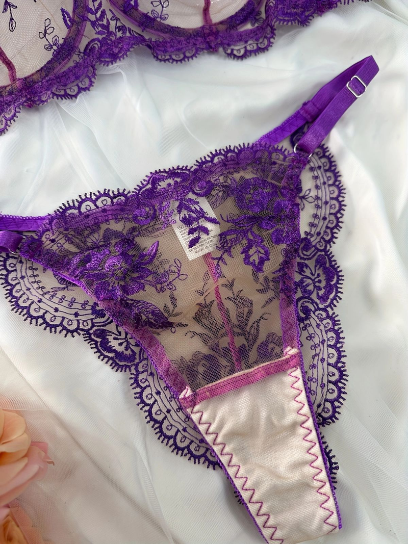 Damen Kleeder Blummen Broderie Perspektiv Mesh Sexy Komfortabel Einfach a generéis Ënnerwäsch Set_voghion.com