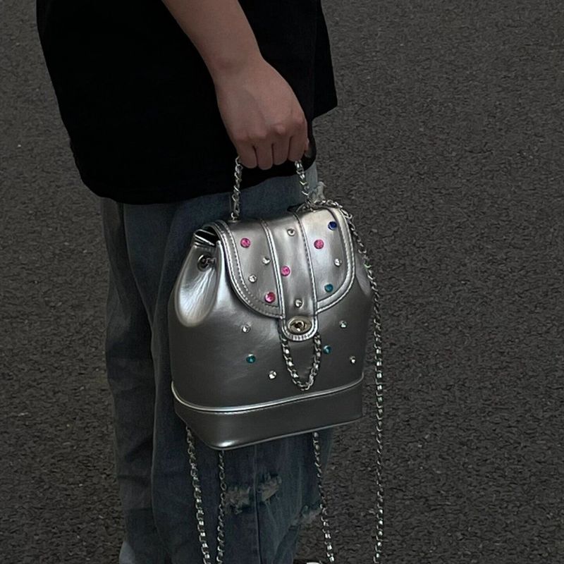 Handcrafted Diamond-Studded Chain Casual Versatile Mini Backpack 2025 Fall/Winter New_voghion.com