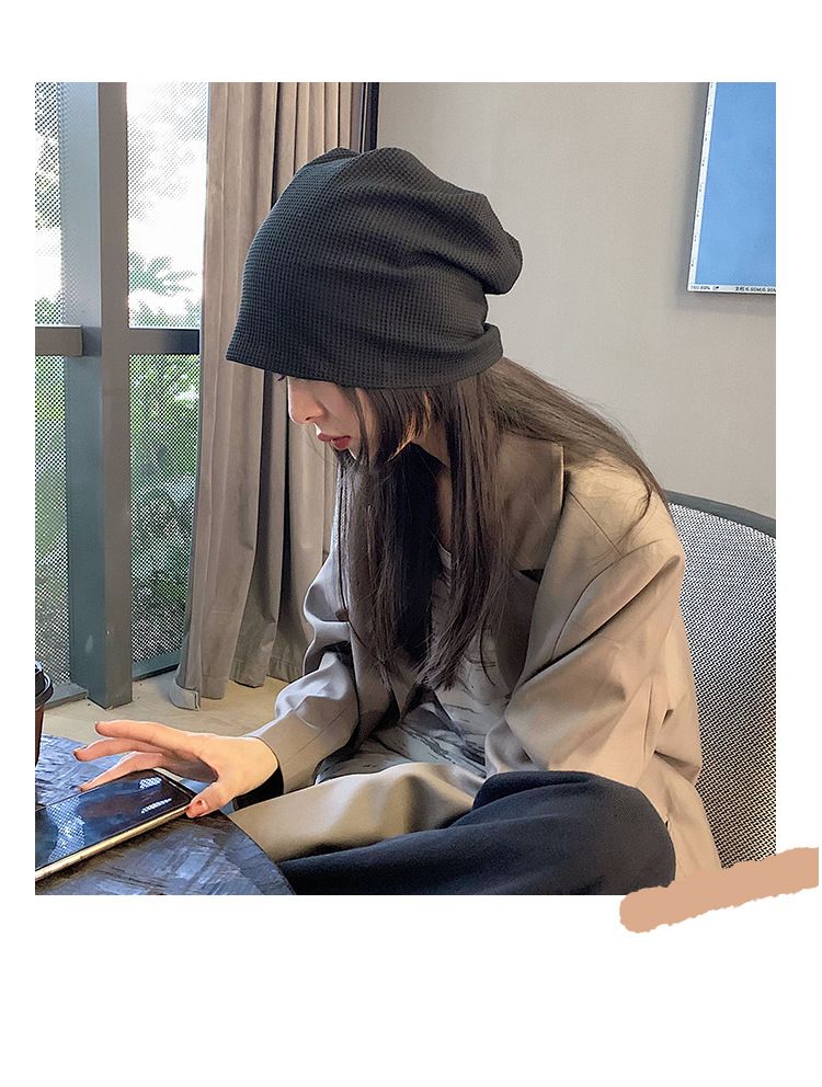 Hat Women's Winter Wool Hat Large Head Circumference Baotou Cold Hat Spring And Autumn Black Thick Knitted Pile Confinement Hat_voghion.com