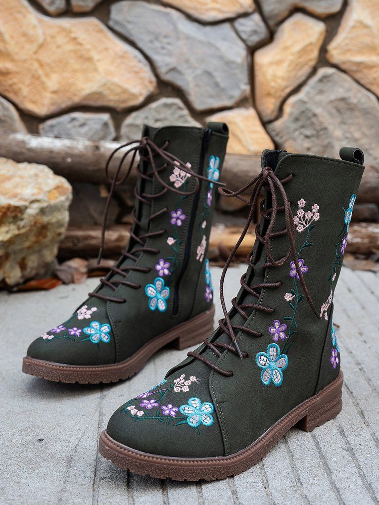 Cross-Border Plus Size Mid-Calf 2025 Autunno Inverno Stampato Lace-Up Martin Per Donna Stile Europeo E Americano Moda_voghion.com