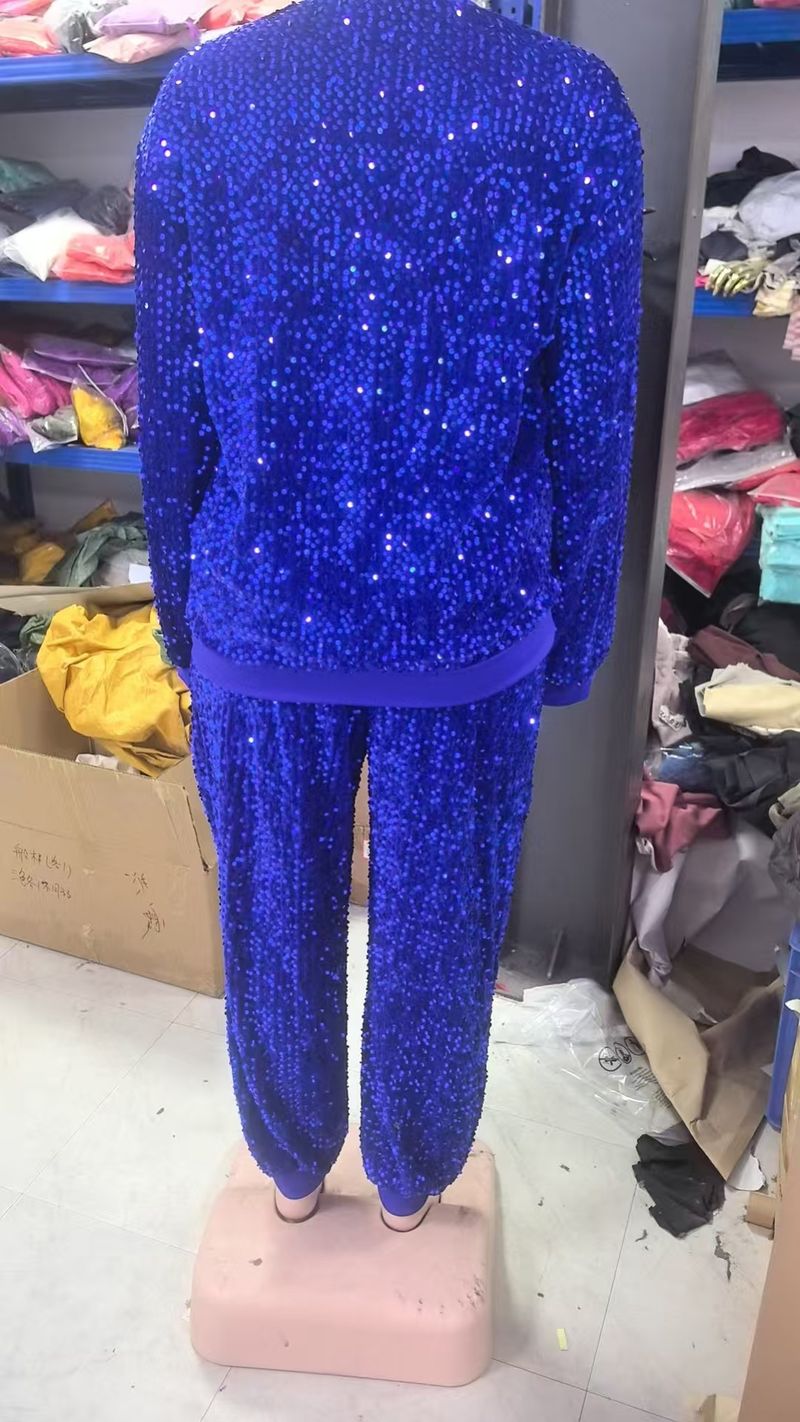 Elegante traje de pantalón con lentejuelas y cintura alta para mujer: conjunto de pantalón brillante de manga larga, ideal para fiestas y noche._voghion.com