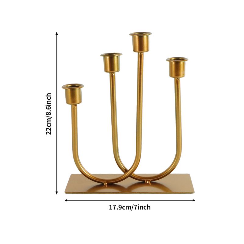 Bougeoir en métal à 4 branches en forme de U, finition cuivre/or vintage, élégant centre de table pour mariage et décoration intérieure._voghion.com