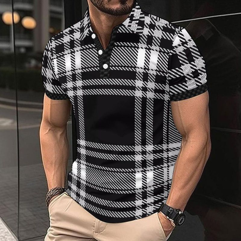 Neues trendiges 3D-Poloshirt mit Stehkragen und kurzen Ärmeln für Herren_voghion.com