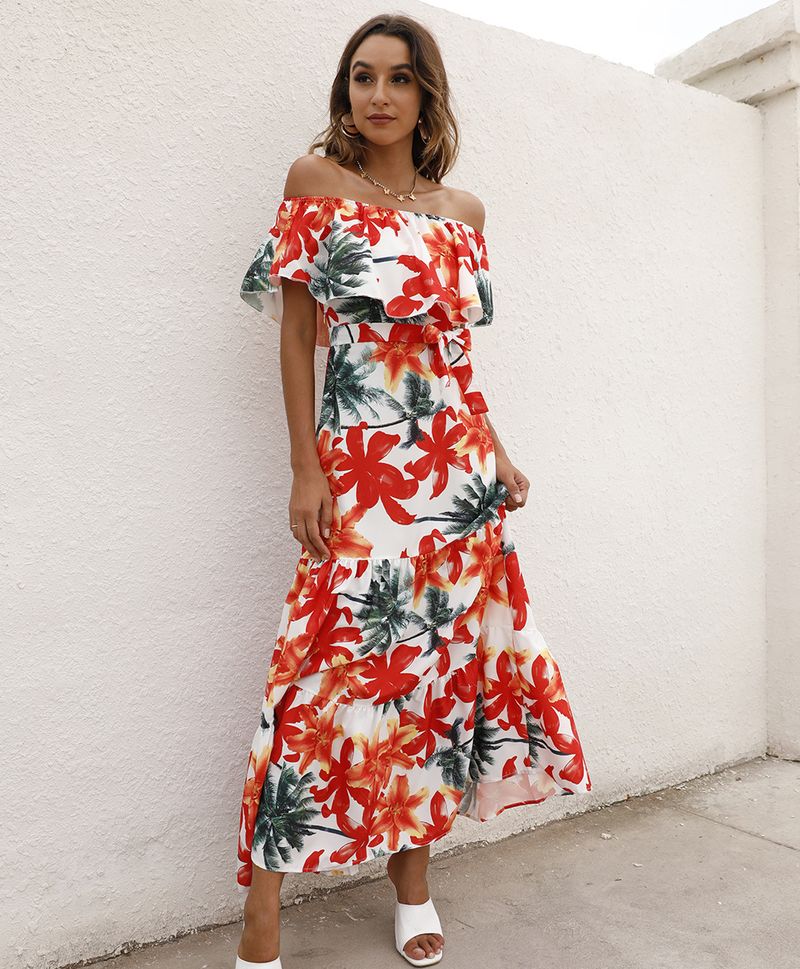 Sommerkleid für Damen mit einzeiligem Kragen und Rüschensaum_voghion.com