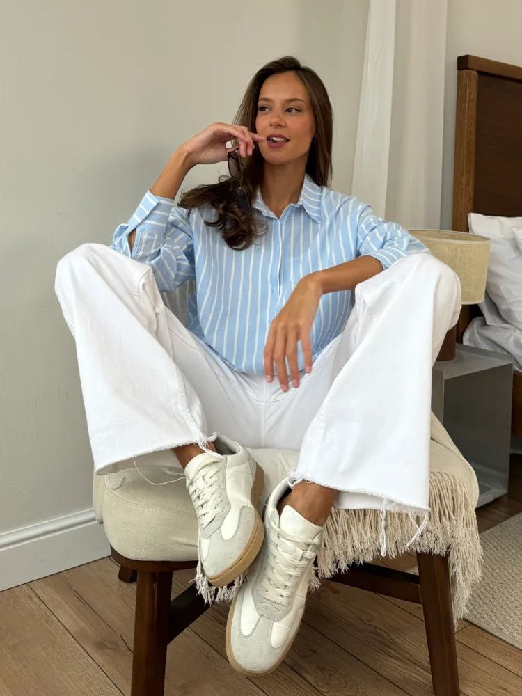 Chemise d'été à manches longues et rayures pour femme – Polyester léger, coupe ample, col polo, motif 3D, tenue décontractée et de bureau (bleu/rose/gris)_voghion.com