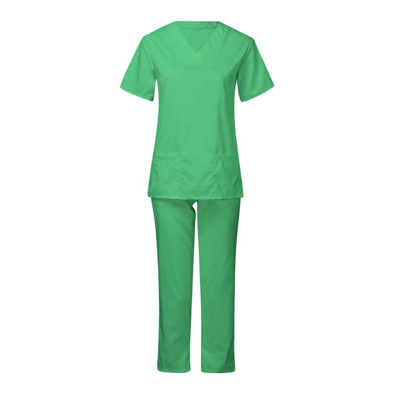 Vêtements pour femmes nouvelle couleur unie poche col en V uniforme de travail infirmier uniforme d'infirmière uniforme d'infirmière costume deux pièces femme_voghion.com