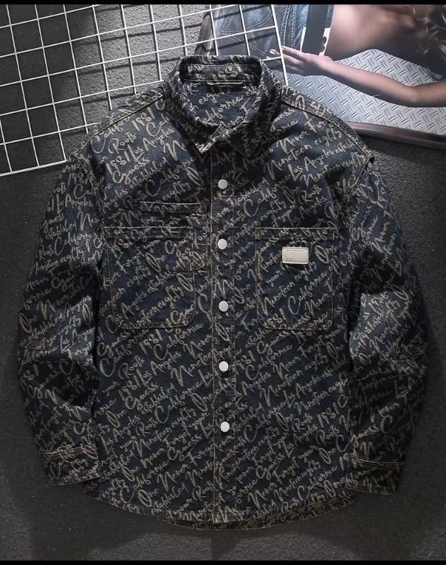 Herrkläder Plus Size Jeansjacka Herrskjorta Designer Retro Jacquardjacka Vår och Höst Snygg_voghion.com