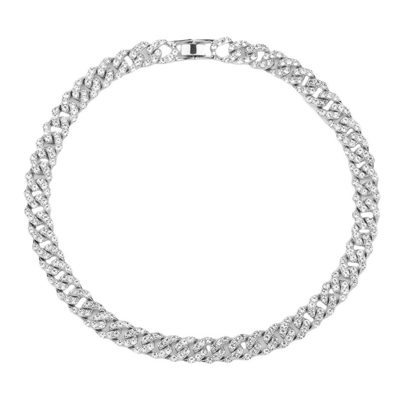Ofertă specială Colier cubanez cu diamante la modă hip hop pentru bărbați și femei în formă de argint clasic de 12 mm_voghion.com