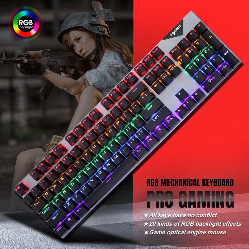 Arabic Language Mechanical 104 Keys Blue Switch 20+ Lighting Colorful Keyboard_voghion.com