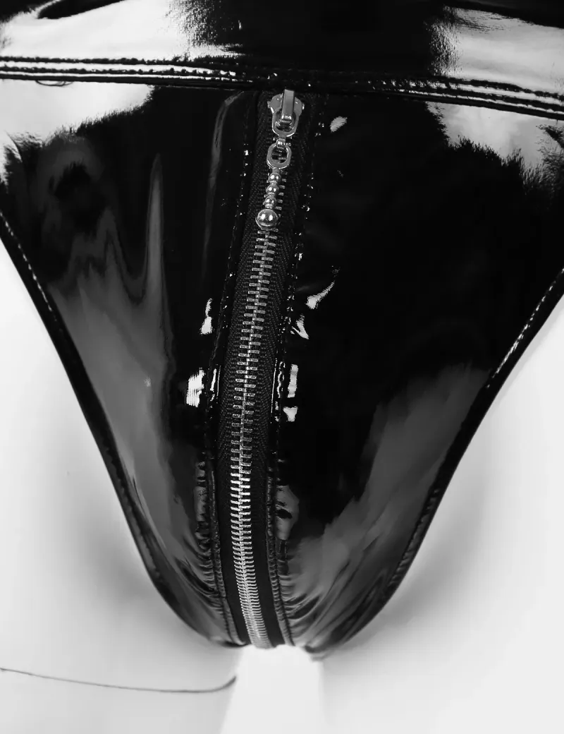 Sexy Mens Underwear WetLook Patent Leather Bfs Panties Butt Hollow Out Gay Jockstrap Zipper Open Crotch Bondage_voghion.com