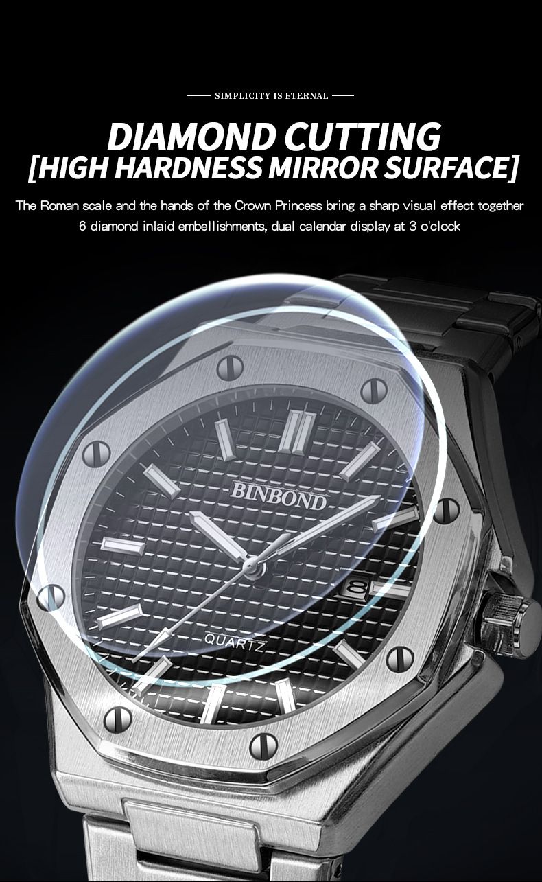 Herrenuhren, modische Herrenuhr, Legierungsarmband, achteckiges Shi-Ying-Uhrwerk mit dekorativem Schraubenring_voghion.com