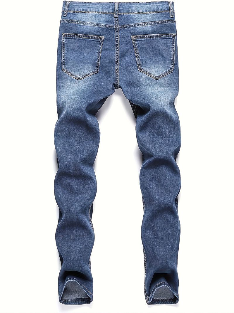 Men's Clothing Casual Youth Trousers Non Elastic Mid Waist Slim Fit Ripped Skinny Jeans_voghion.com