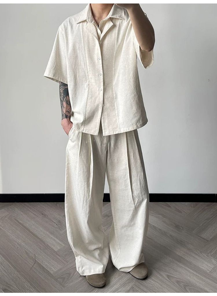 Men's Clothing High Quality "hand Stitched" Tencel Linen Blend Double Pleat A Line Casual Trousers Men's Breathable Straight Leg Drape Trousers_voghion.com