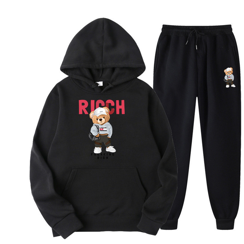 Spring and Autumn Men's Sweater Hoodie Set New Plush Sweater Women's Hip Hop Print_voghion.com